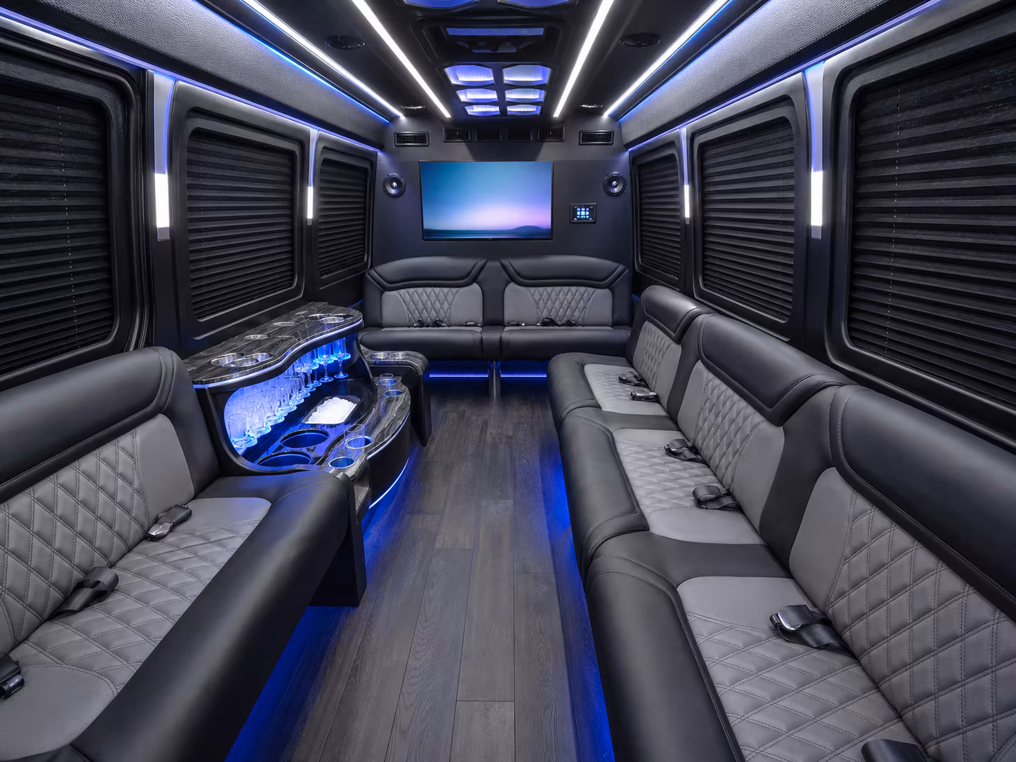 fort collins 15 passenger party bus inside